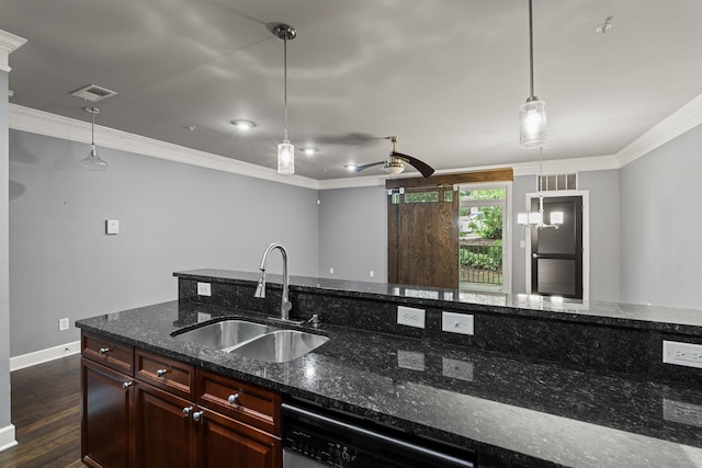 3100 W End Cir Unit 102, Nashville, TN 37203 - kitchen with a sink, dishwashing machine, crown molding, dark wood-type flooring, and baseboards
