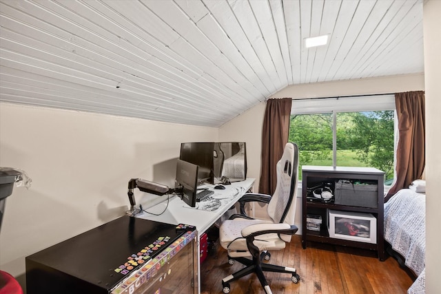 747 Hunting Creek Rd, Whitleyville, TN 38588 - office area with lofted ceiling, hardwood / wood-style flooring, and wood ceiling