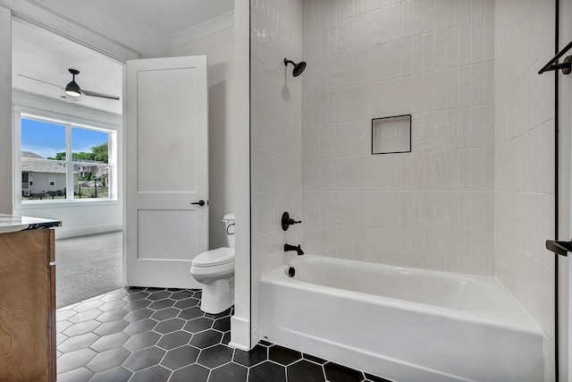 1018 Keeneland Dr, Gallatin, TN 37066 - bathroom featuring toilet, vanity, shower / washtub combination, tile patterned flooring, and crown molding