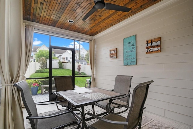 sunroom / solarium featuring ceiling fan