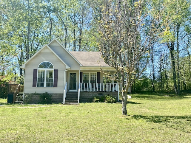 7 Timbers Edge Rd, Fayetteville, TN 37334 - view of front facade with covered porch, a front lawn, and crawl space