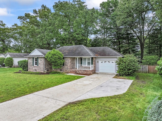 118 Bradbury Ct, Tullahoma, TN 37388 - view of front of property with an attached garage, a porch, concrete driveway, brick siding, and crawl space