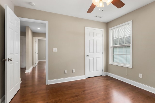 1643 Bobby Nichols Dr, Cookeville, TN 38506 - unfurnished bedroom with dark wood finished floors, baseboards, recessed lighting, and a ceiling fan