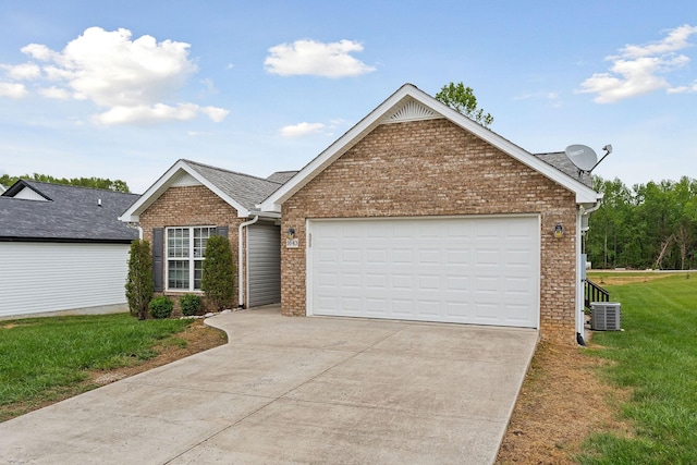 1643 Bobby Nichols Dr, Cookeville, TN 38506 - view of front of property featuring driveway, brick siding, a front yard, central AC unit, and a shingled roof
