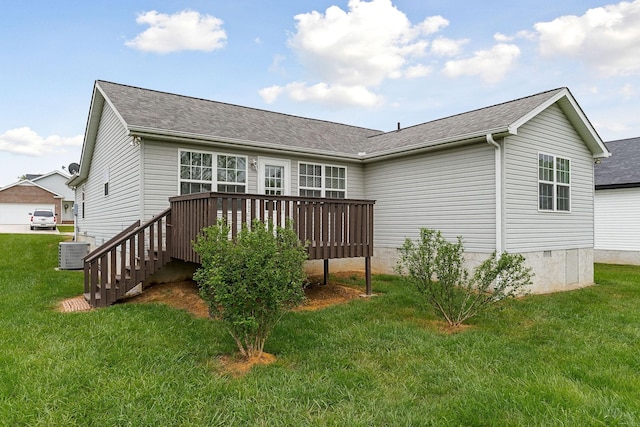 1643 Bobby Nichols Dr, Cookeville, TN 38506 - rear view of house with central AC unit, a wooden deck, and a yard