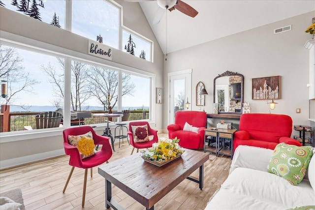 510 Lookout View Dr Unit Rb-177, Jasper, TN 37347 - living area with high vaulted ceiling, a ceiling fan, and wood finished floors