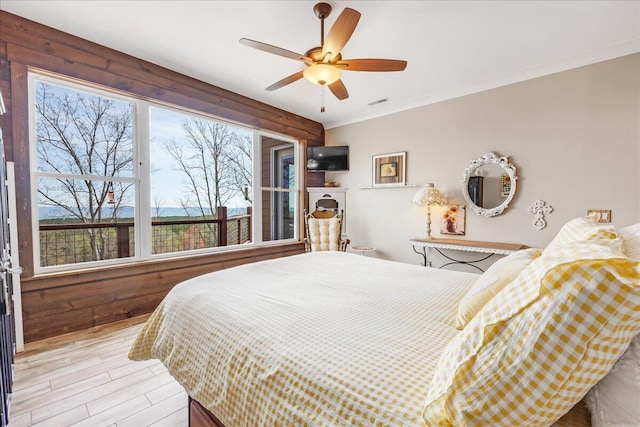 510 Lookout View Dr Unit Rb-177, Jasper, TN 37347 - bedroom with light wood-style flooring, ornamental molding, and ceiling fan