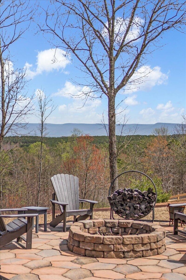 510 Lookout View Dr Unit Rb-177, Jasper, TN 37347 - view of patio featuring an outdoor fire pit and a forest view