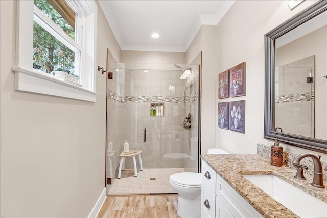 510 Lookout View Dr Unit Rb-177, Jasper, TN 37347 - full bathroom with wood finished floors, toilet, a shower stall, vanity, and crown molding