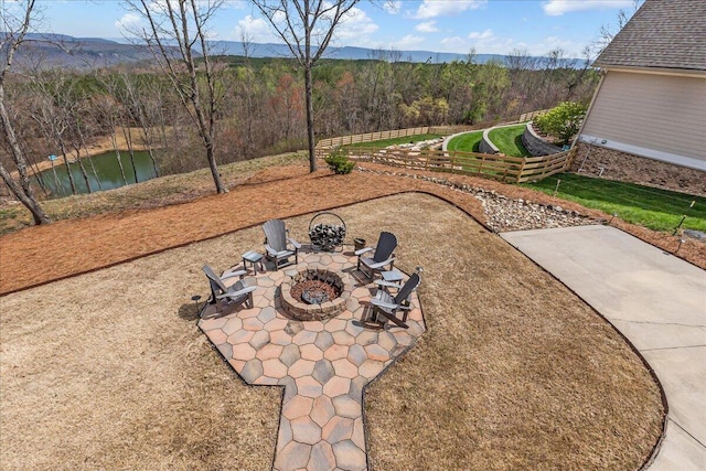 510 Lookout View Dr Unit Rb-177, Jasper, TN 37347 - view of yard with a fire pit, a patio, a water view, fence, and a wooded view