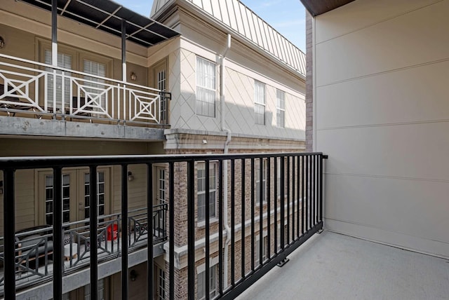 balcony featuring french doors