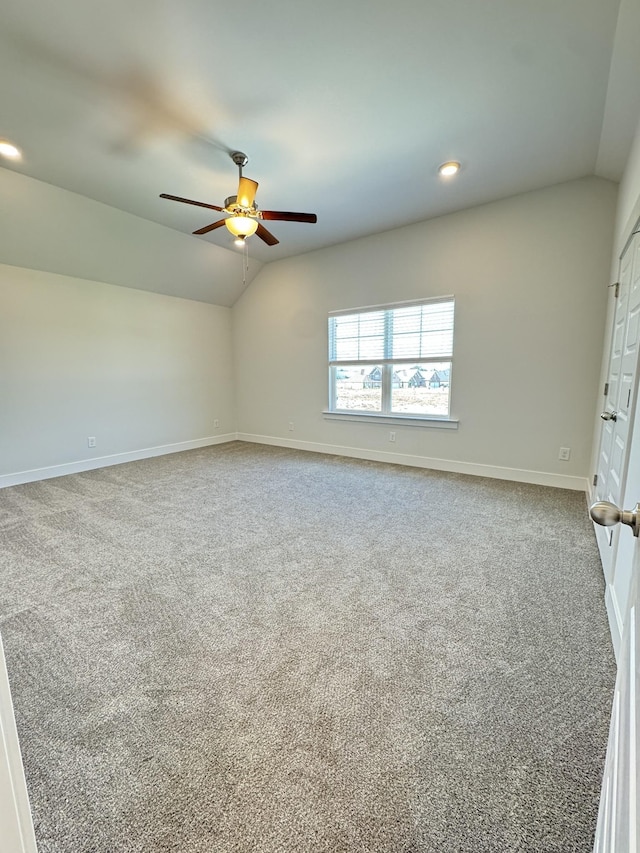 7639 Rookers Bend Dr, Smyrna, TN 37167 - unfurnished room with lofted ceiling, carpet flooring, ceiling fan, baseboards, and recessed lighting