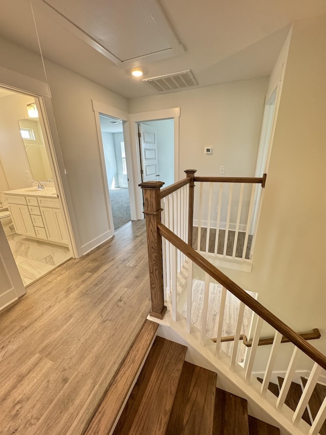7639 Rookers Bend Dr, Smyrna, TN 37167 - staircase with wood finished floors and attic access