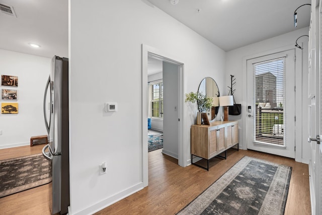 entrance foyer featuring plenty of natural light, wood finished floors, and baseboards