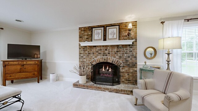 152 Bluegrass Dr, Hendersonville, TN 37075 - carpeted living area featuring crown molding, a fireplace, and baseboards
