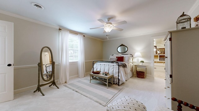 152 Bluegrass Dr, Hendersonville, TN 37075 - bedroom with light colored carpet, crown molding, baseboards, and ceiling fan