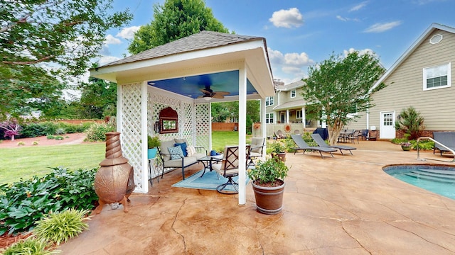 152 Bluegrass Dr, Hendersonville, TN 37075 - view of patio / terrace with a ceiling fan, an outdoor pool, and a gazebo