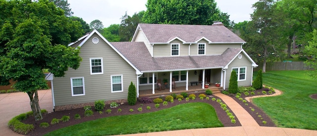 152 Bluegrass Dr, Hendersonville, TN 37075 - traditional-style house featuring covered porch, a shingled roof, and a chimney