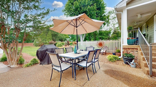 152 Bluegrass Dr, Hendersonville, TN 37075 - view of patio / terrace featuring outdoor dining space, fence, ceiling fan, and grilling area