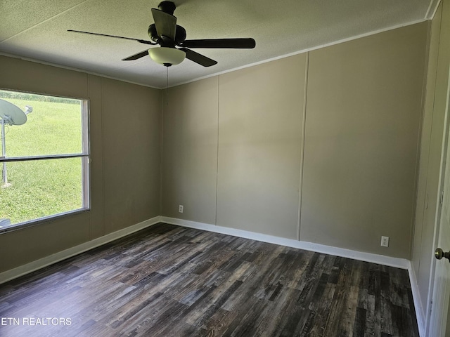 277 Coolidge Rd, La Follette, TN 37766 - unfurnished room with dark wood finished floors, crown molding, ceiling fan, and a textured ceiling