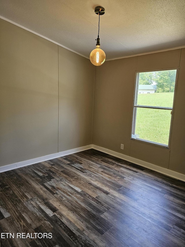 277 Coolidge Rd, La Follette, TN 37766 - unfurnished room with dark wood-style flooring, a textured ceiling, and ornamental molding