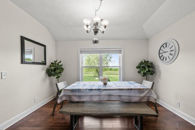 4484 N Pinson Rd, Portland, TN 37148 - dining room with a chandelier, hardwood / wood-style flooring, lofted ceiling, baseboards, and a textured ceiling