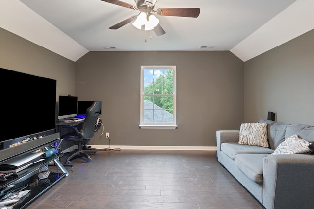 145 Diane Loop, White Bluff, TN 37187 - office area featuring lofted ceiling, baseboards, a ceiling fan, and wood finished floors