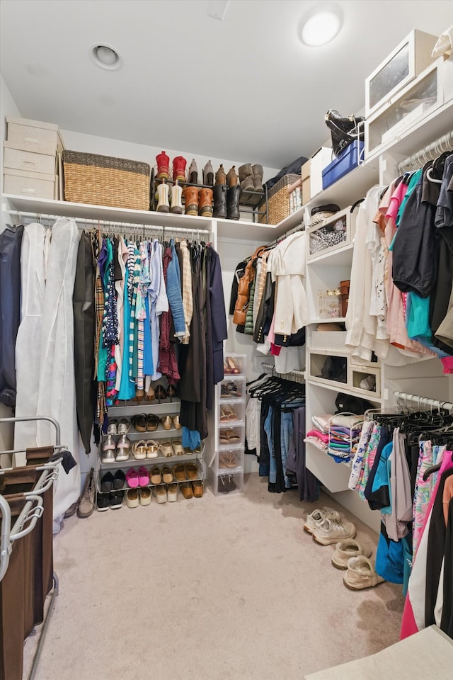 walk in closet with carpet flooring