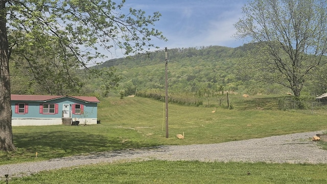 525527 Shady Grove Rd, Sequatchie, TN 37374 - view of green lawn featuring a forest view and entry steps