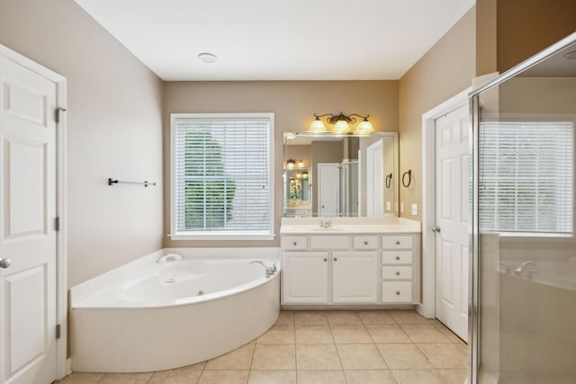 2041 Valley Brook Dr, Brentwood, TN 37027 - bathroom with a garden tub, vanity, a shower stall, and tile patterned floors