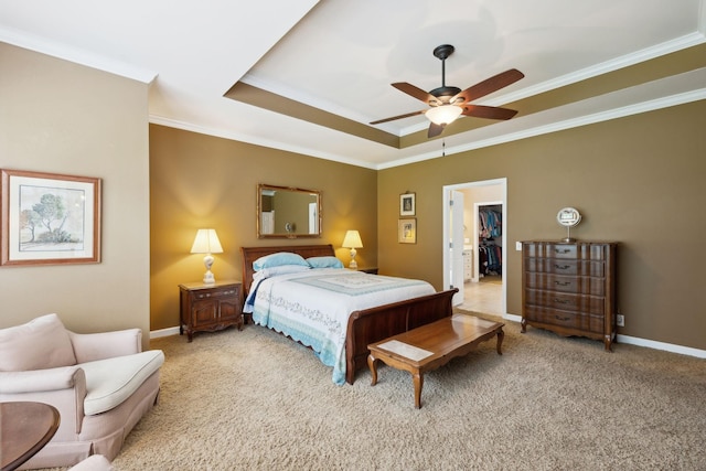 2041 Valley Brook Dr, Brentwood, TN 37027 - bedroom with carpet flooring, ornamental molding, a spacious closet, a raised ceiling, and baseboards
