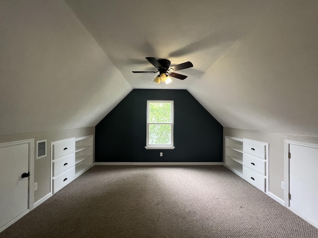105 Vernon Traylor Dr, Smyrna, TN 37167 - bonus room featuring built in features, carpet floors, a ceiling fan, baseboards, and lofted ceiling