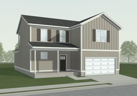 2382 Nelson Way, Cookeville, TN 38506 - view of front facade featuring concrete driveway, board and batten siding, an attached garage, and a front lawn