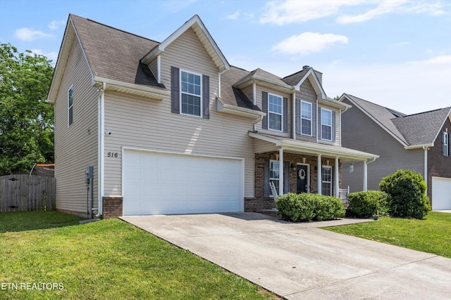 516 Trainmaster Dr, Maryville, TN 37804 - view of front of house featuring concrete driveway, a porch, a garage, brick siding, and a shingled roof