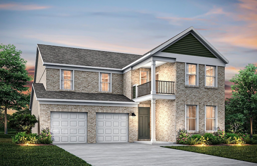 203 Ash Dl, Mount Juliet, TN 37122 - view of front of home with a balcony, concrete driveway, an attached garage, and roof with shingles