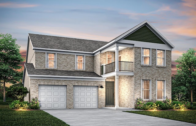 203 Ash Dl, Mount Juliet, TN 37122 - view of front of home with a balcony, concrete driveway, an attached garage, and roof with shingles