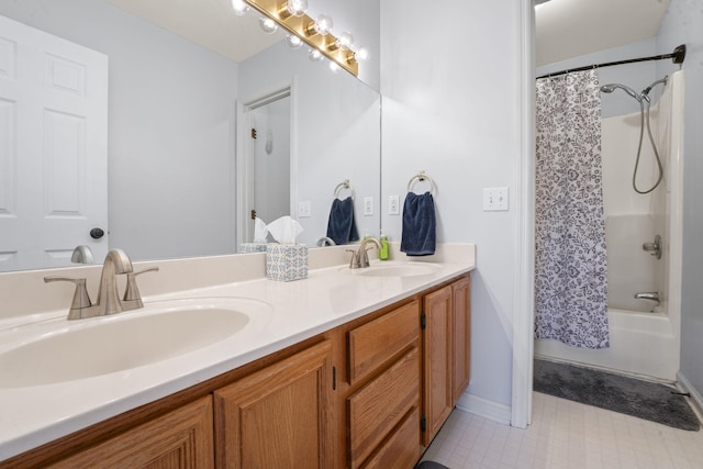 3630 W Trimble Rd, Milton, TN 37118 - full bathroom with double vanity, shower / bath combo, and baseboards