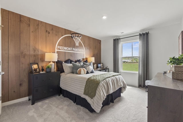 2562 Beverly Gail Rd, Pleasant View, TN 37146 - bedroom with light colored carpet and wooden walls