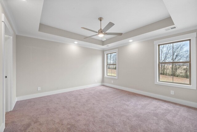 1912 Flats Rd, Cunningham, TN 37052 - carpeted empty room featuring a tray ceiling, baseboards, ceiling fan, recessed lighting, and crown molding