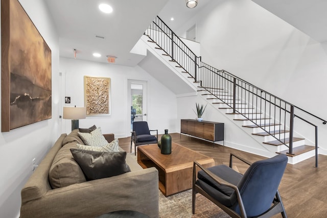 6709 Major Hutchings Dr, Hermitage, TN 37076 - living room with stairway, recessed lighting, and wood finished floors