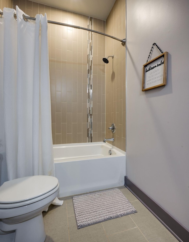 bathroom with shower / bath combination with curtain and toilet