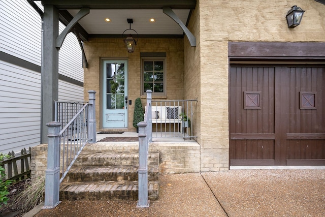 property entrance with stone siding