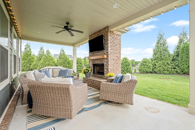 1006 Brinxton Run, Murfreesboro, TN 37128 - view of patio with an outdoor living space with a fireplace and ceiling fan