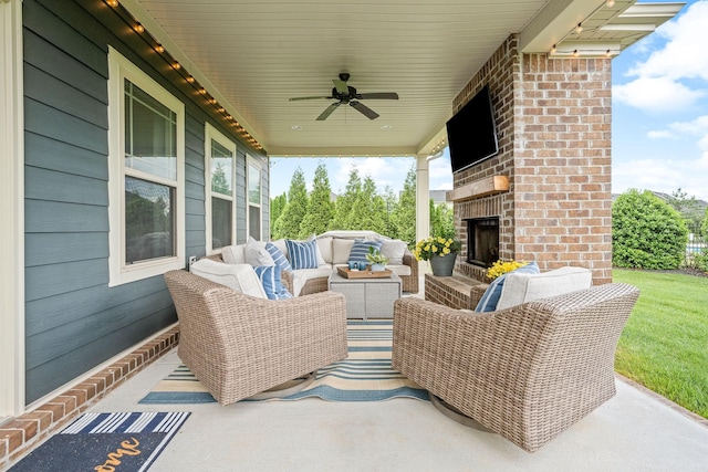 1006 Brinxton Run, Murfreesboro, TN 37128 - view of patio / terrace featuring an outdoor living space with a fireplace and a ceiling fan