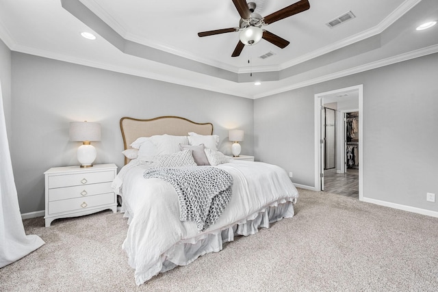 1006 Brinxton Run, Murfreesboro, TN 37128 - bedroom featuring carpet, baseboards, a raised ceiling, crown molding, and recessed lighting