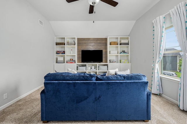 1006 Brinxton Run, Murfreesboro, TN 37128 - carpeted living area with lofted ceiling, a ceiling fan, and baseboards