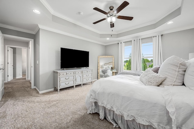1006 Brinxton Run, Murfreesboro, TN 37128 - bedroom with a tray ceiling, carpet flooring, crown molding, recessed lighting, and baseboards