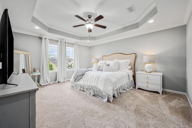 1006 Brinxton Run, Murfreesboro, TN 37128 - bedroom featuring crown molding, a raised ceiling, carpet flooring, recessed lighting, and baseboards