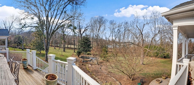 wooden deck featuring a lawn