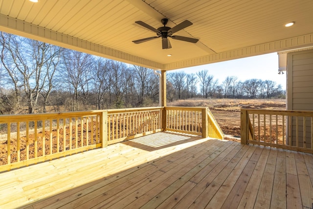 1203 Goose Dr, Springfield, TN 37172 - wooden deck featuring a ceiling fan and view of wooded area